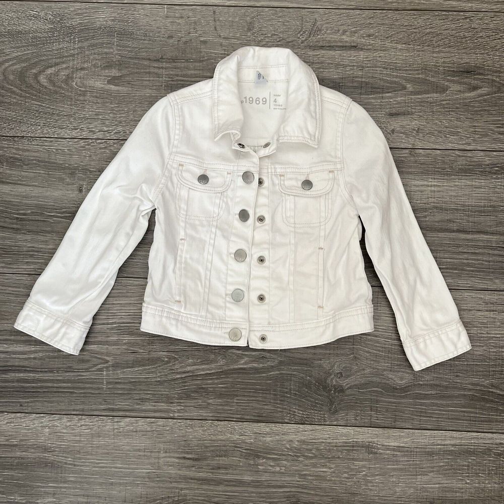 Gap Kids 1969 White Cotton Denim Jacket size 4 Pockets